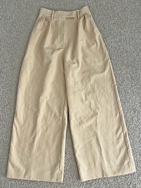 KHAITE Pants - Khaite Teyana Wide-Leg Pleated Waist High Rise Cotton Trousers Designer Tan Sz 6